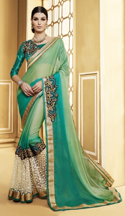 Party-wear-light-green-color-saree