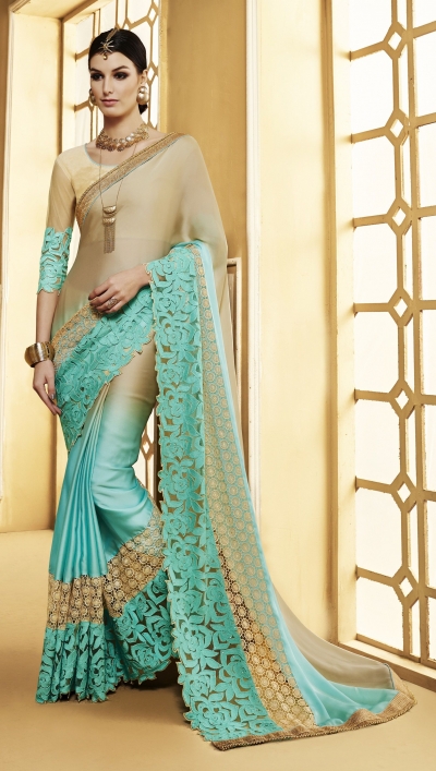 Party-wear-beige-green-color-saree