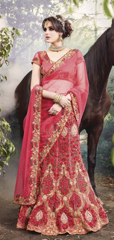 Party-Wear-Onion-Red-Heavy-Work-wedding lehenga