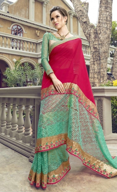 Party-wear-green-color-Georgette-saree