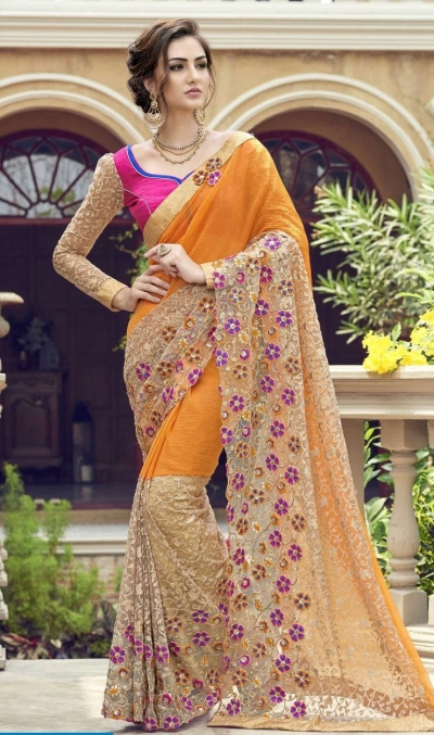 Party-wear-yellow-color-Georgette-saree