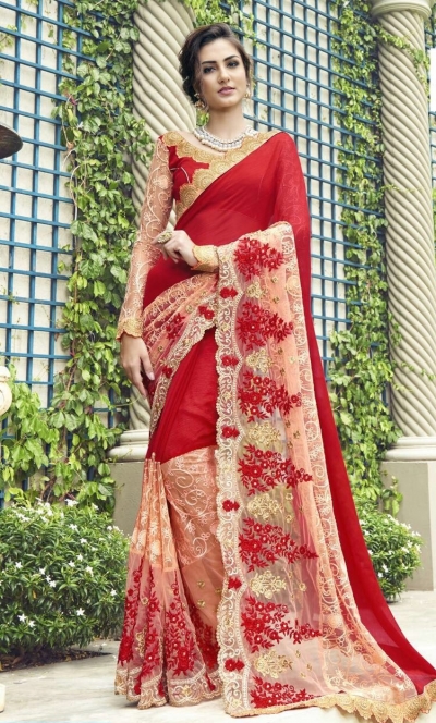 Party-wear-red-3-color-Georgette-saree