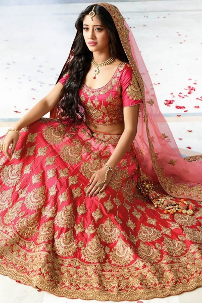 pink colour bridal lehenga images