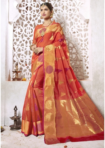 Orange Colored Woven Art Silk Festive Saree 2207