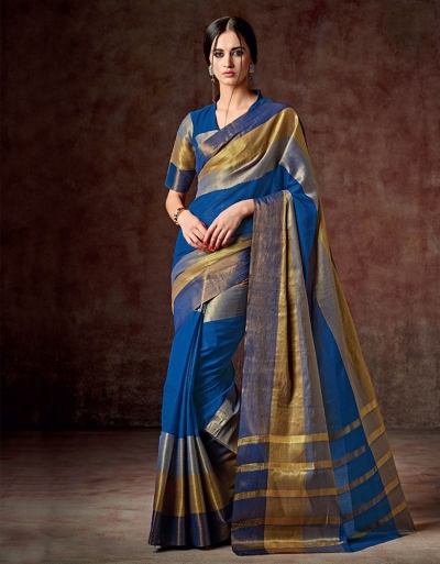 Foram Diva Blue Cotton Saree