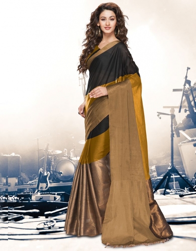 Aryaa Mustard Black Party Wear Cotton Saree