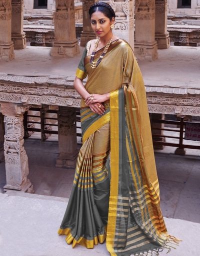 Abhirati Dolphin Grey Cotton Saree