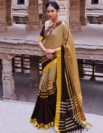 Abhirati Chocolate Brown Cotton Sarees   s