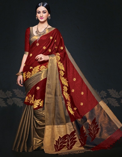 Aryaa August Currant Designer Wear Cotton Sarees