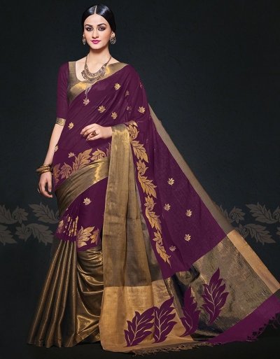 Aryaa August Sangria Designer Wear Cotton Sarees