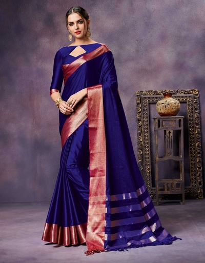 Nimmi Symphony Blue Cotton Saree