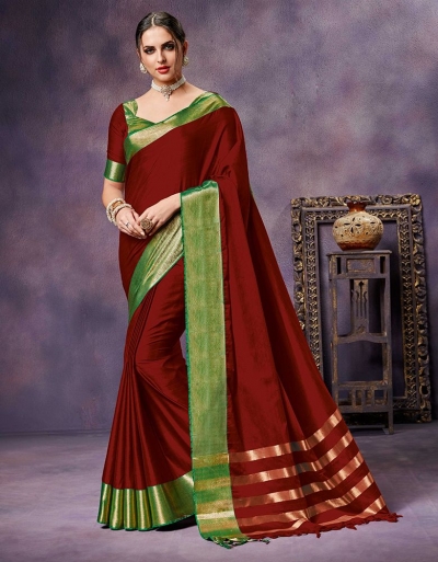 Nimmi Currant  Red Cotton Saree