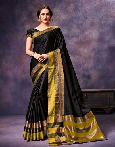 Mysha Fiesty Black Festive Wear Cotton Saree