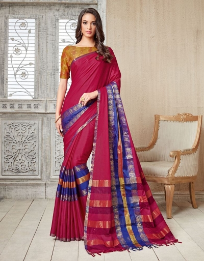 Kasmira Prime Mulberry Pink Festive wear Cotton Saree