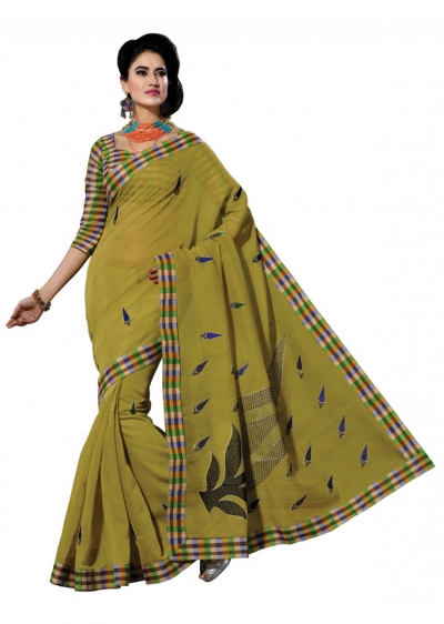 Green Colored Embroidered Blended Cotton Saree 187A