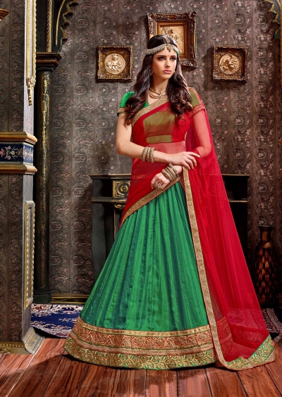 Party Wear Green Red Lehenga 2002