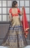 Party Wear Pure Silk Blue Red Lehenga k108