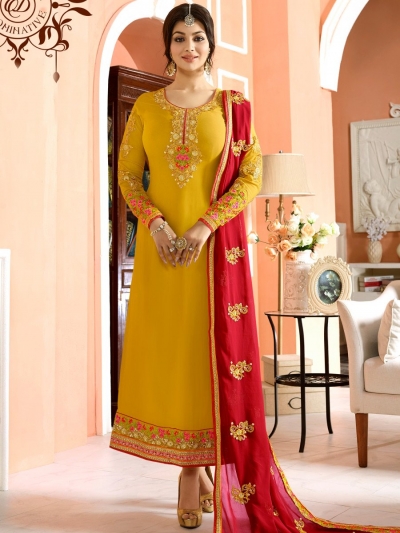 Ayesha Takia mustard and red color party wear salwar kameez