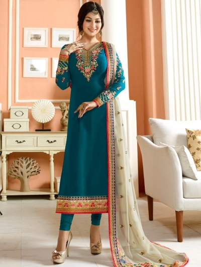 Ayesha Takia teal green color party wear salwar kameez