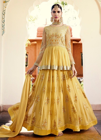 Light yellow georgette party wear anarkali 11002