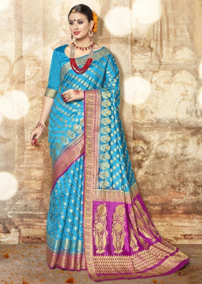 SkyBlue Banarasi Silk Woven Festive Saree 3907