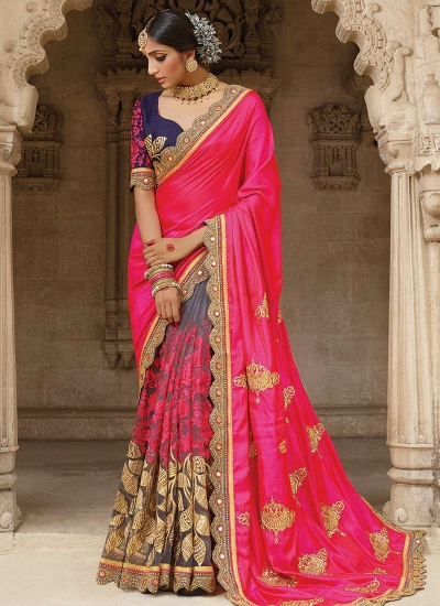 Party wear grey n pink half n half saree 1958