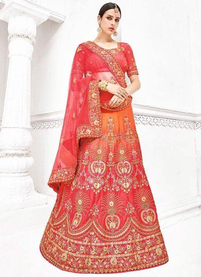 Orange and pink pure banarasi silk wedding lehenga 1108