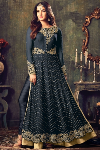 Sonal chauhan Black color net party wear anarkali suit 4707C