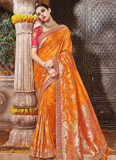 Orange pure banarasi silk wedding saree 1208