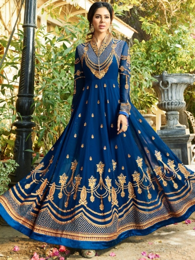 Blue georgette embroidered wedding anarkali z503