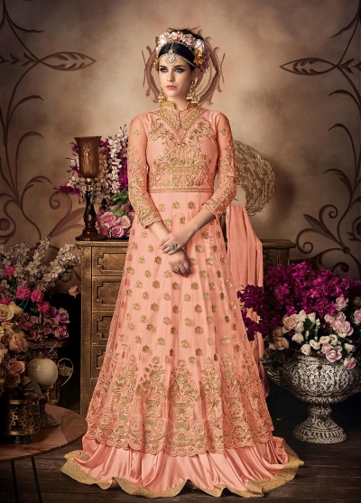 Peach color net wedding anarkali 102