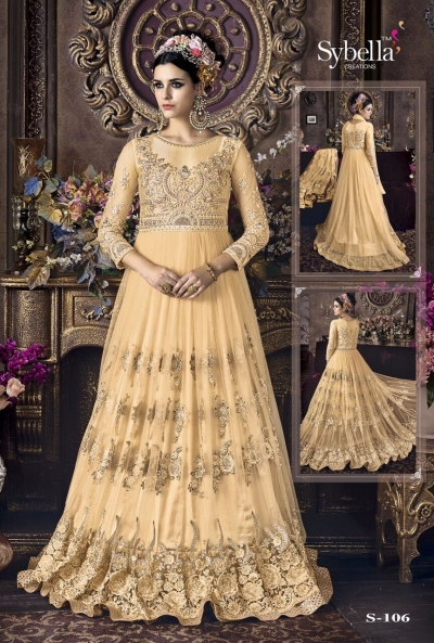 Peach color net wedding anarkali 106