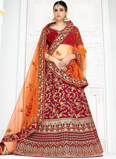 Red color silk wedding lehenga choli 1302