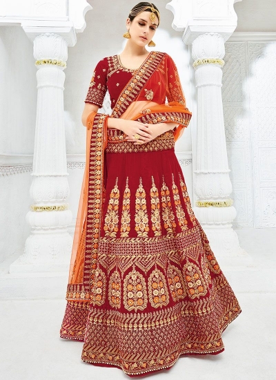 Maroon color silk wedding lehenga choli 1305