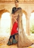 Beige red navy blue half and half wedding saree 8001