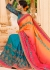 Blue orange art silk wedding saree 8009