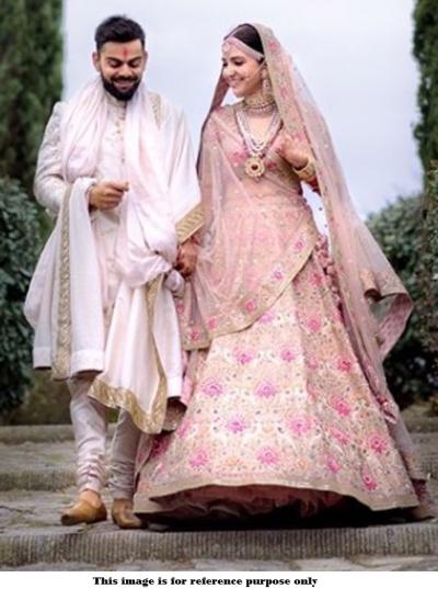 Bollywood Style Anushka sharma Peach tafetta silk wedding lehenga choli