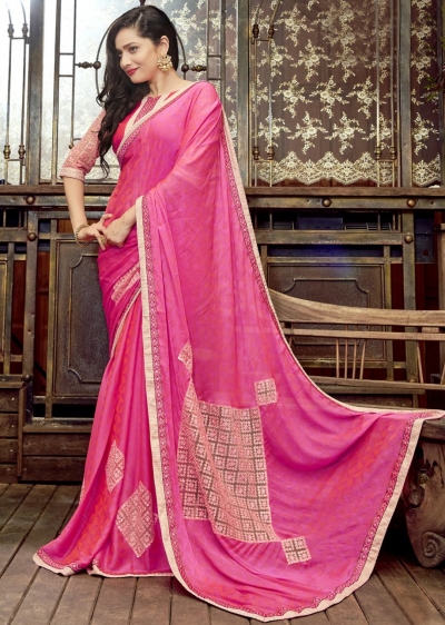 Pink Faux Georgette Embroidered Festive Saree 97070