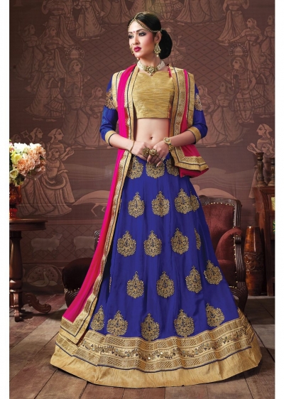 Blue Colored Embroidered Faux Georgette Wedding Lehenga Choli 3163