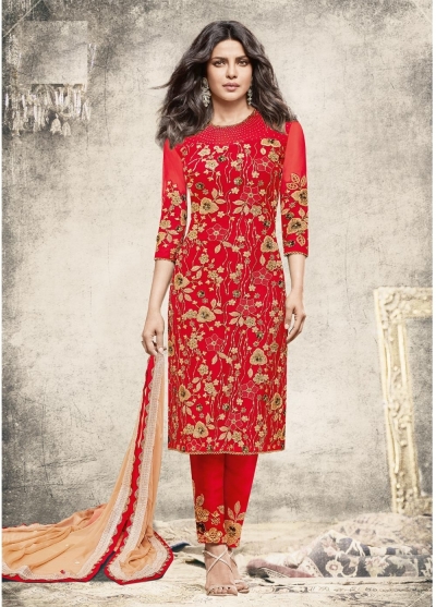 Priyanka chopra red color straight cut salwar kameez