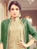 Beige and green color party wear pant style suit