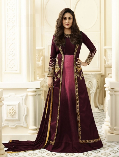 Kareena Kapoor Wine color georgette straight cut salwar kameez