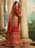 Red and orange silk velvet and net wedding lehenga choli