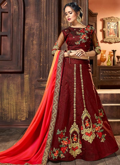 Brown raw silk wedding lehenga choli