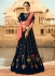 Navy blue and pink velvet wedding lehenga choli