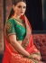 Orange and green Banarasi pure silk wedding wear saree