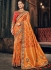 Orange and red Banarasi  pure silk wedding wear saree
