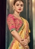 Yellow and pink Banarasi pure silk wedding wear saree