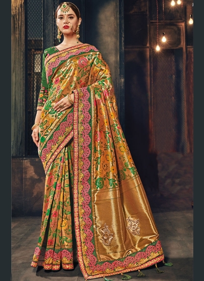 Green Banarasi pure silk wedding wear saree