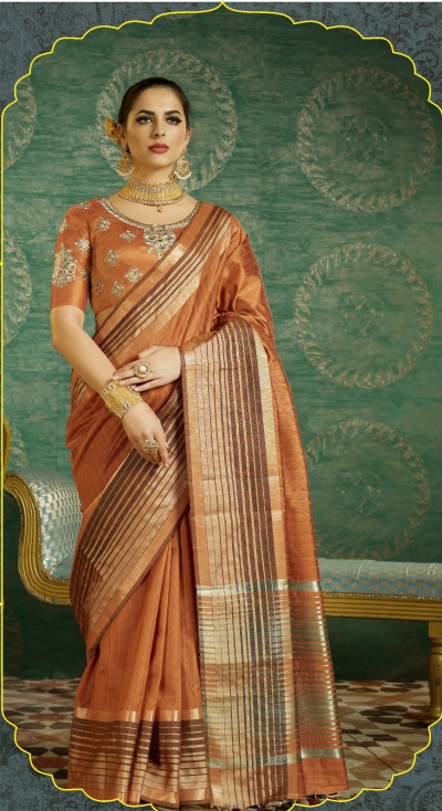 Dusty brown color handloom weaving silk saree
